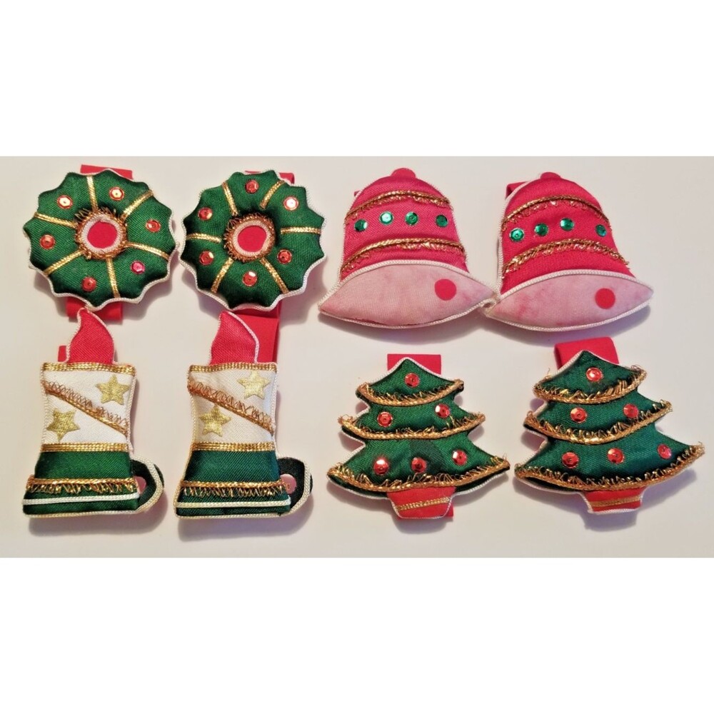 Vintage Holiday Napkin Ring Holders Fabric Sequin Embellished Set of 8 MCM